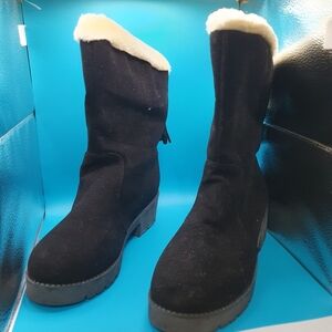 Women's Black Suede Boots with Cream Lining